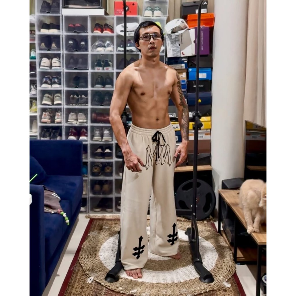 DENIMITUP H zigzag sweat pants - White Bone - Celana Panjang Pria