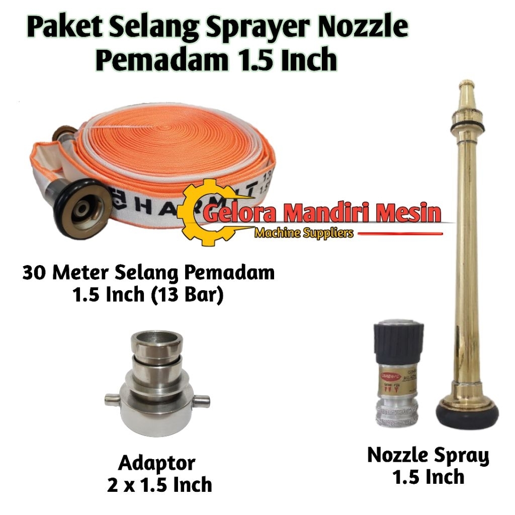 Paket Jet Nozzle Sprayer Pemadam 1.5 Inch Komplit Selang Pemadam dan Adaptor Drat Dalam