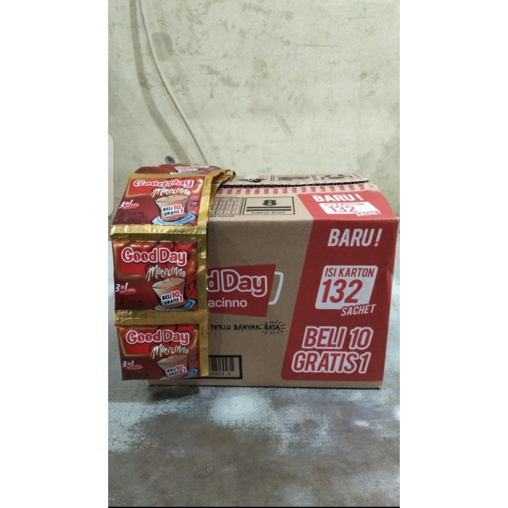 1 karton isi 12 renceng + bonus 1 pcs tiap renceng ( 1 karton isi 132 pcs)  kopi good day  moccacino