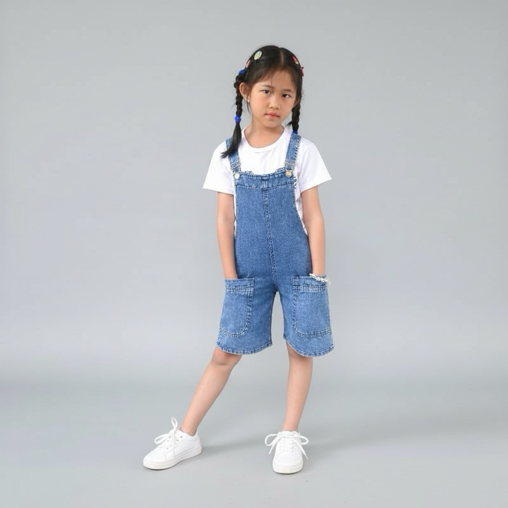 Overall Jeans Pendek Baju Kodok Import Celana Pendek Anak Perempuan Usia 3-6 Tahun