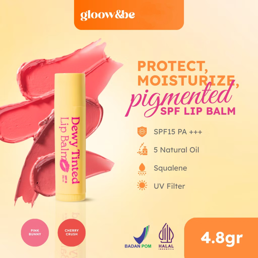 MEMEY | Gloow&be SPF Dewy Tinted Lip Balm - Proteksi Bibir Sinar UV dengan SPF 15 PA+++ Ringan