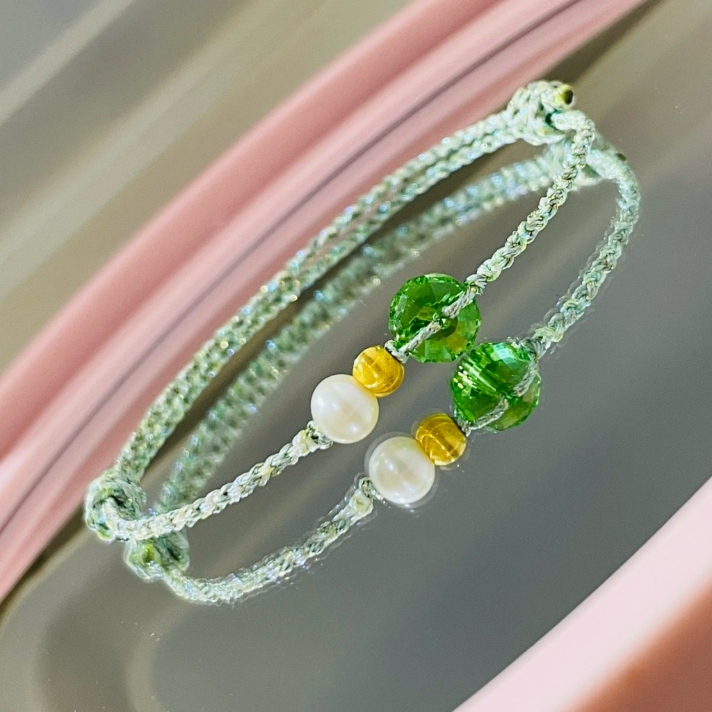 Gelang Tali Variasi Emas Mutiara Asli Charm Bola Bling Kadar (24K 999%)