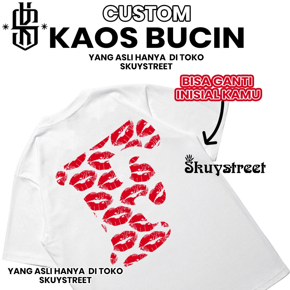 Skuystreet - Kaos Custom Bucin Couple Inisial Kiss Nama T-shirt (Pria & Wanita)