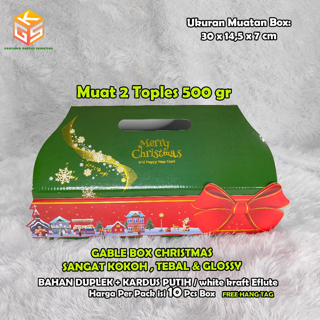 10pcs Gable Box Natal muat 2 Toples 500gr Box Hampers Natal Box Christmas Dus Natal