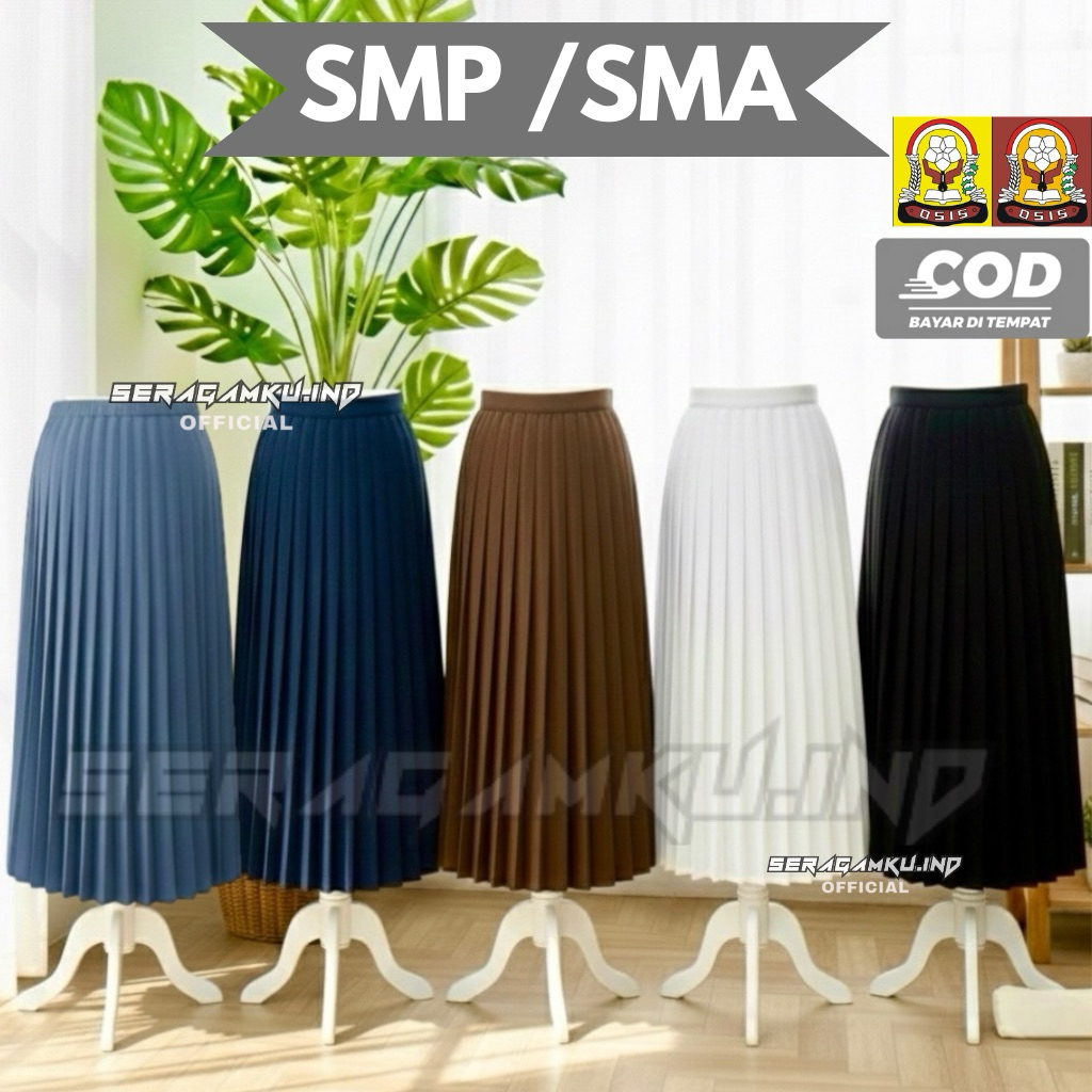 Rok Panjang SMP SMA Seragam Sekolah Rok Rempel Abu Abu Biru Tua Navy Hitam Pramuka Coklat Rok MTS Os