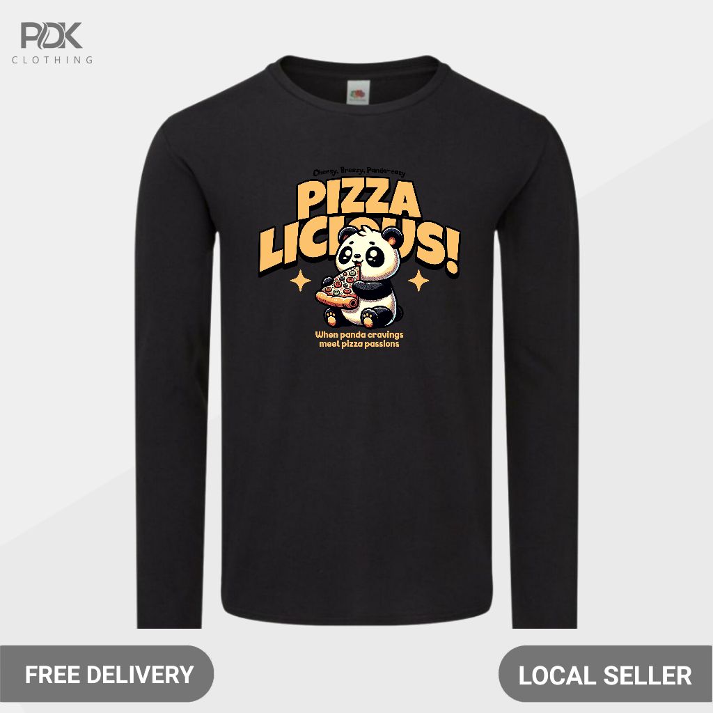 Animalized Kaos Pria Baju Lengan Panjang Panda Cheesy Pizza Bites Licious Passions