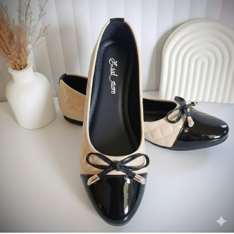 Zial shoes/Flatshoes Wanita Bordir Sol Karet Motip Tali Pita Depan B-001 Sepatu Kerja Anti Slip