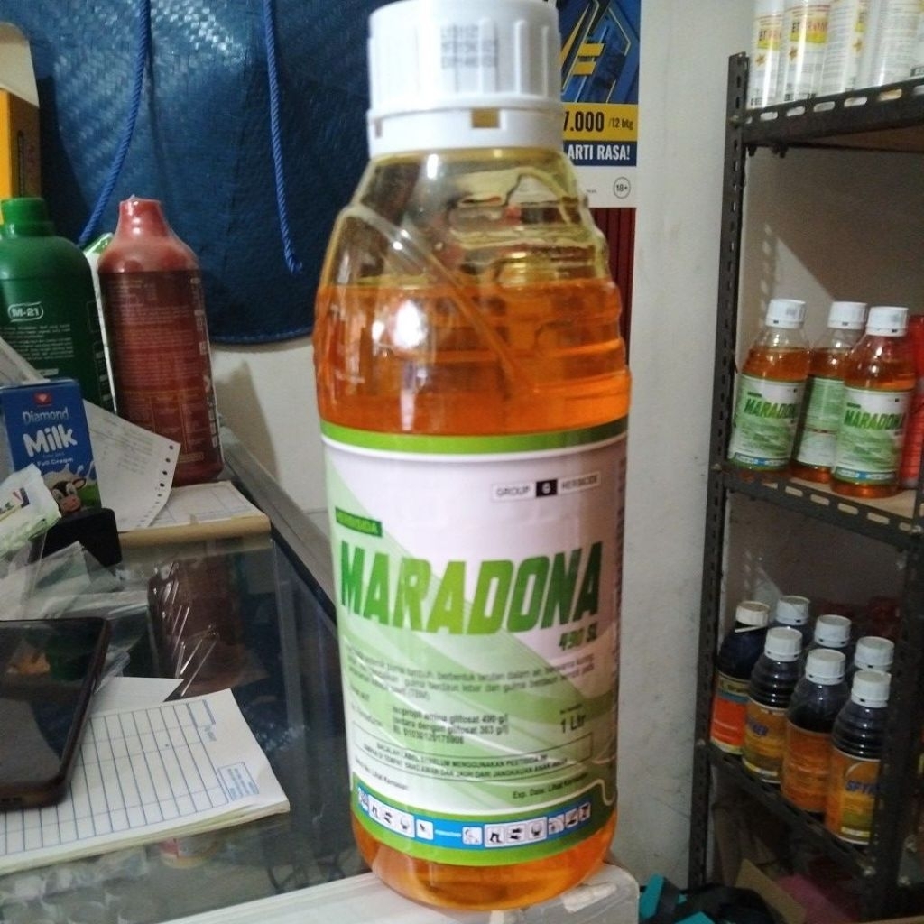 herbisida sistemik Maradona 490sl kemasan 1 liter dengan bahan aktif insopropil amina glifosat 490gl