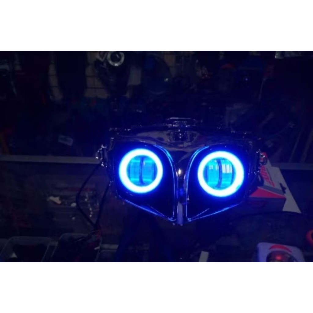 Batok Kepala Lampu Depan Supra X 125 Helm in Plus Lampu Tembak Bulat 2 Mata List Biru