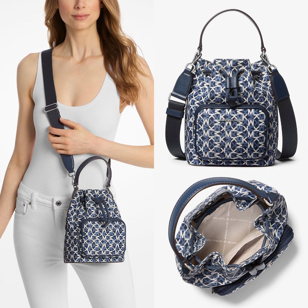 Tas Wanita Branded MK Hand/Crossbody Bag Khai Bucket Sign Print Navy ORIGINAL