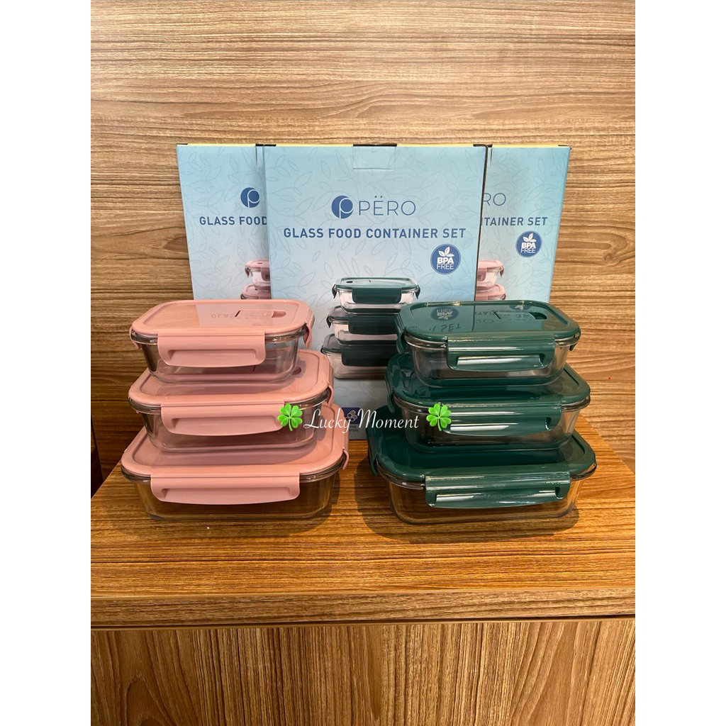 Pero Glass Container Set of 3 Pyrex Thick Glass Container/ Airtight Food Storage/ Spill-Proof Food S