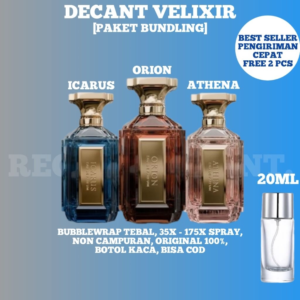 [PAKET BUNDLING 20ML ORION, ICARUS, ATHENA] Decant Parfum Velixir Premium Original 100%  Wangi Tahan