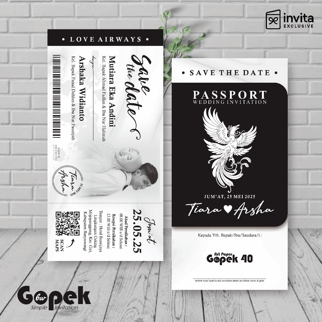 UNDANGAN PERNIKAHAN SIMPLE ELEGANT - UNDANGAN GOPEK BW SIMPLE MURAH ( SERI 1 & 2)