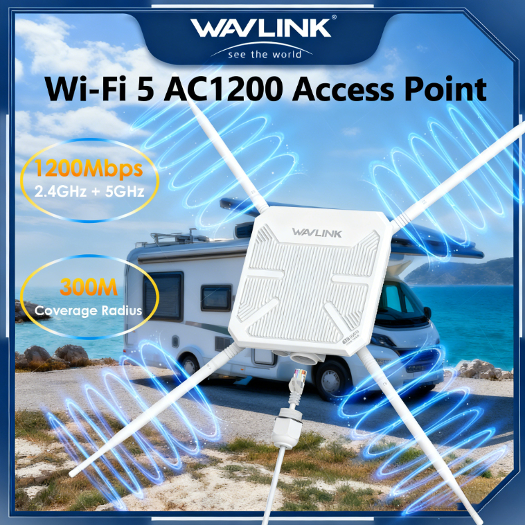 WAVLINK AC1200 Outdoor Access Point | WiFi 5 Dual Band 2.4G+5G | Mode AP/Repeater/Mesh | Penguat Sin