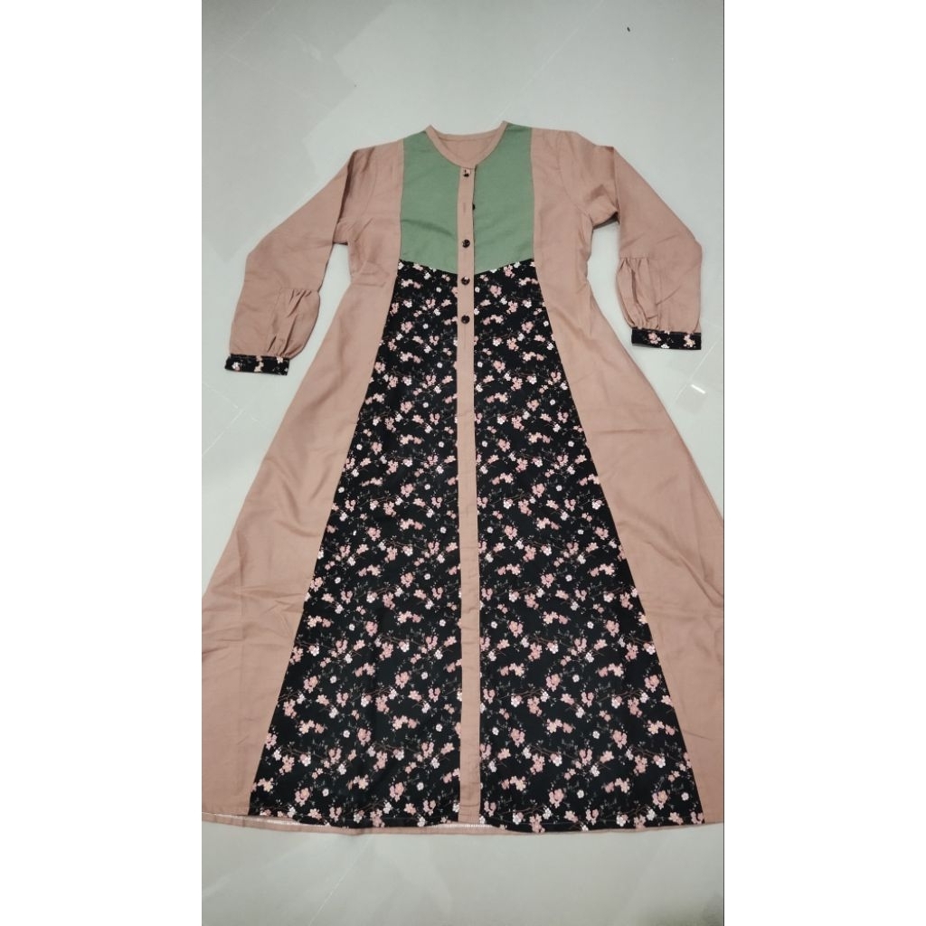 Gamis katun jepang murah gamis motif kombinasi Dress katun toyobo