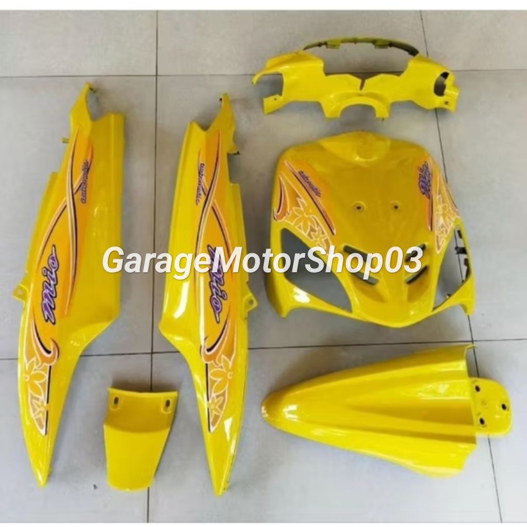 Cover full body halus Yamaha Mio Sporty Kuning+Striping Bunga