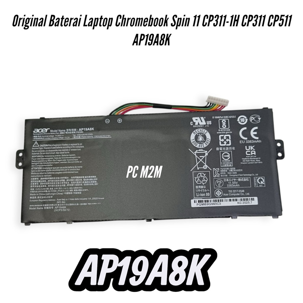 Original Baterai Laptop Acer Chromebook Spin 11 CP311-H1 CP311-H2 CP511 R752T/N AP19A8K