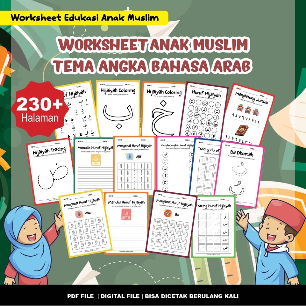 (File PDF) Printable Activity Worksheet Tema Huruf Hijaiyah, Berisi 230+  halaman Aktivitas anak usi