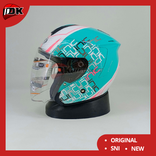 Helm Half Face INK Dynamic Motif Seri 4 Aqua Blue Fuxia Original Warna Aquamarine Biru Pink Merah Mu