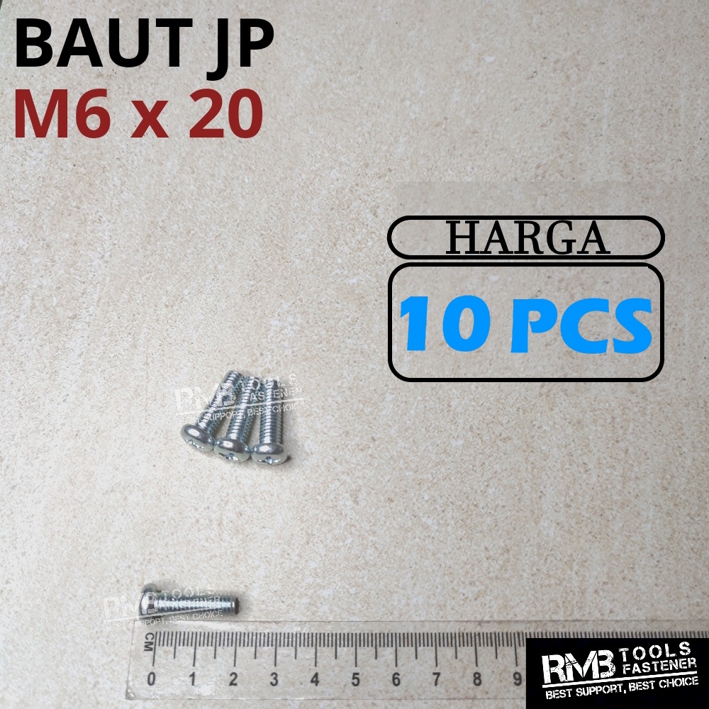 M6x20 Baut JP Pentol Pan Machine Screw Obeng Plus + Galvanis M6
