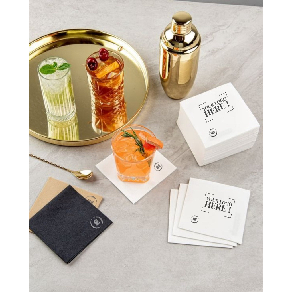 TISSUE COCKTAIL NAPKIN CUSTOM (White)