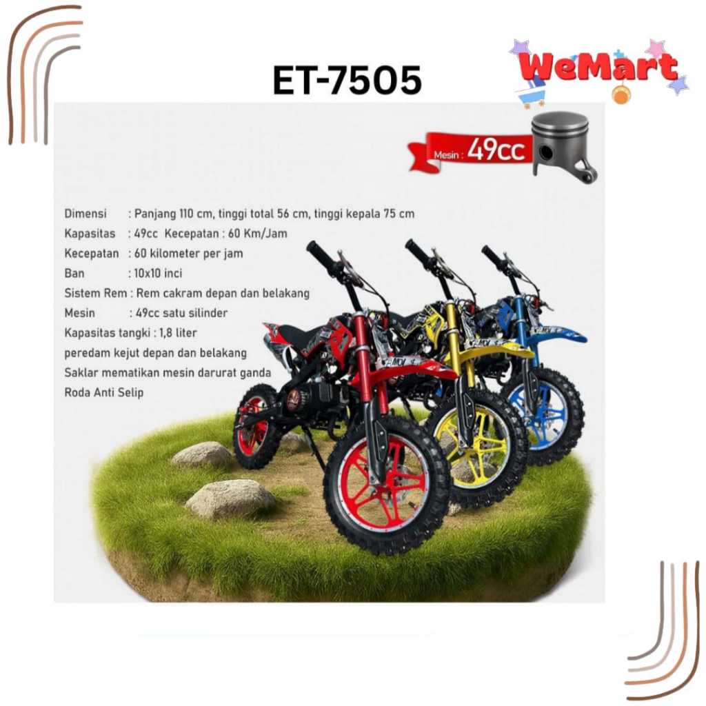 ET 7505 EXOTIC KIDS MINI TRAIL MOTORCYCLE // Mainan Anak Motor Trail Bensin Mesin 49cc // Et-7505