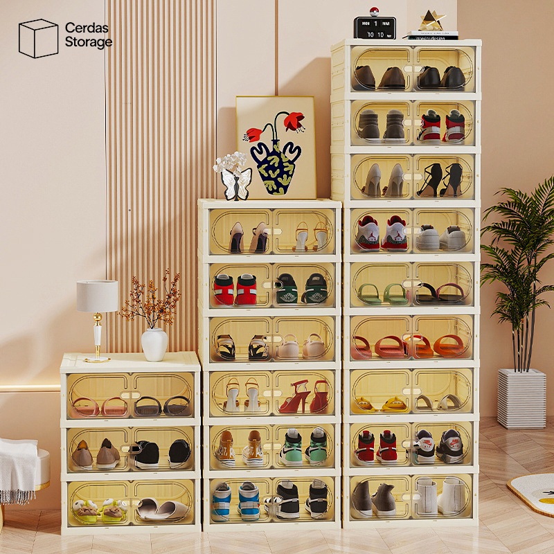 Rak Sepatu Susun Tertutup Rak Sepatu Plastik Transparan Rak Sepatu Tertutup Anti Debu 3/6/9 Susun