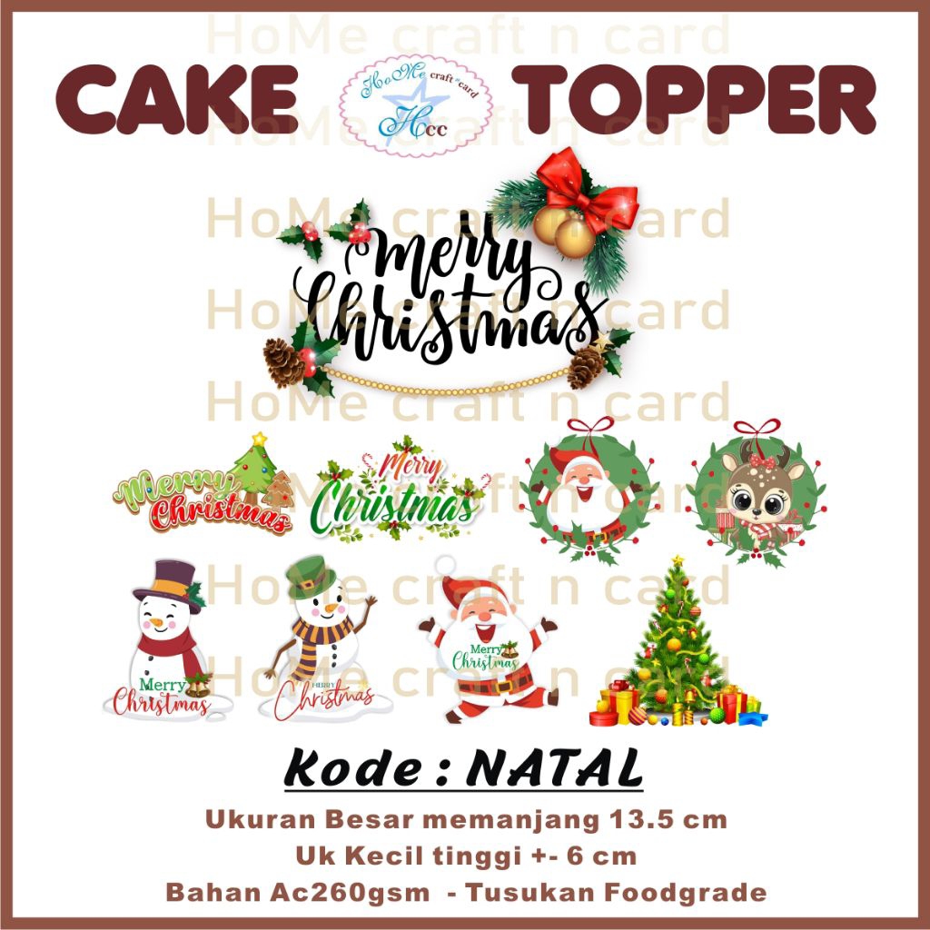 Topper Natal cake puding merry christmas