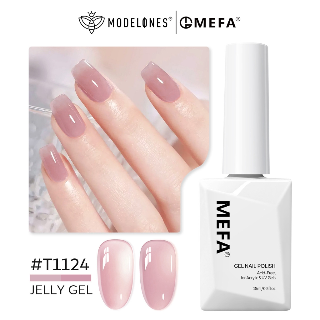 MEFA jelly nail gel , 15ML Ice Glass nail gel jelly/Kilau es transparan gradasi pink nude dan pink n
