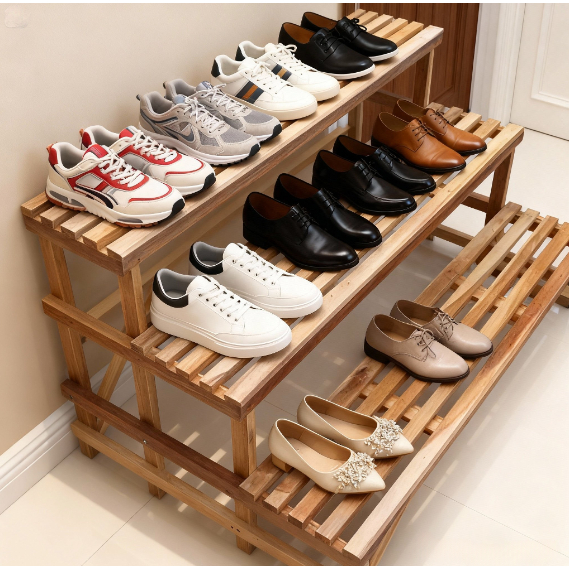 Rak Sepatu Kayu 3 Susun Rak Pot Bunga Hias Serbaguna Rak Kayu Dekorasi Rak Bunga Minimalis