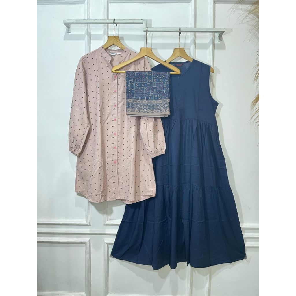 One Set Outer Cardi /Tunik Jumbo Premium Set Inner Rayon Set Hijab Voal Motif