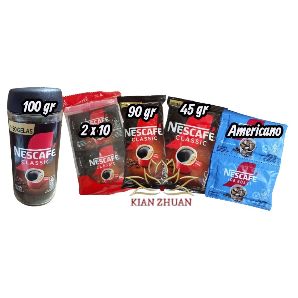 Coffee Nescafe Clasic Serbuk Kopi Hitam 100g,45g,90g,2gx10,2gx10 americano