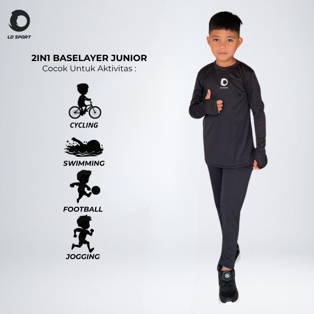 LDS65 - Setelan Olahraga Anak Baselayer 2in1 Junior One Set Baju + Celana Olahraga Renang Sepeda