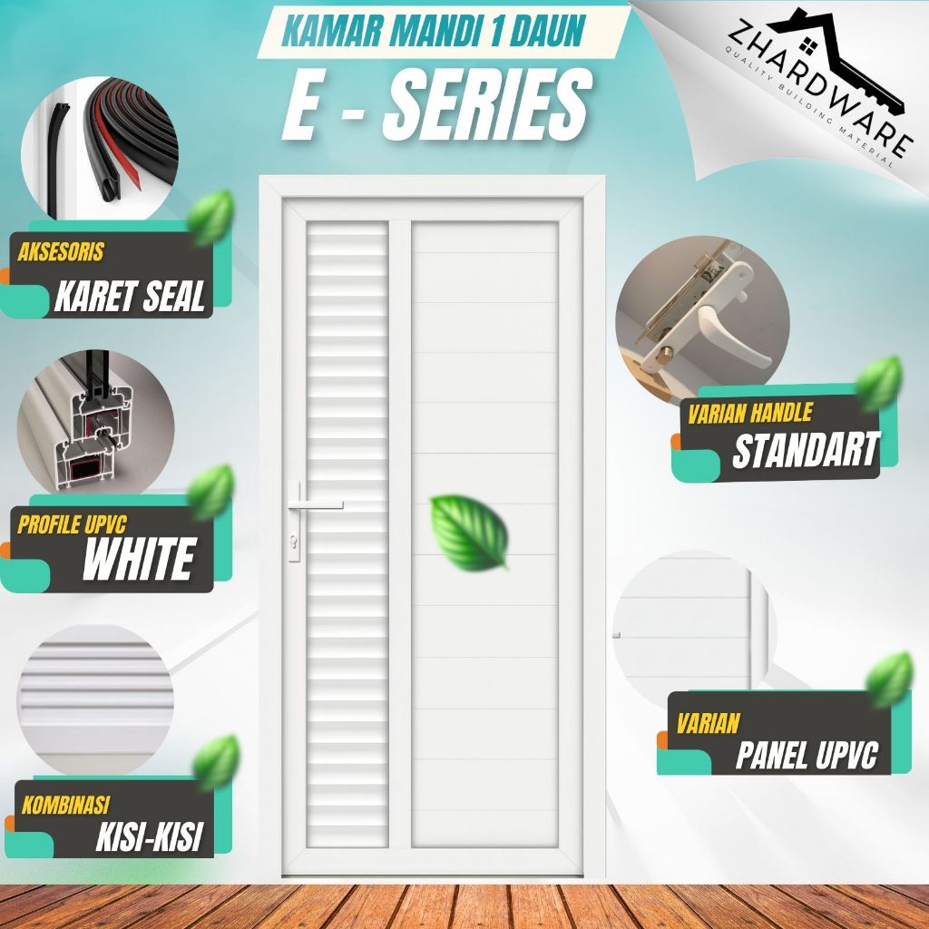 Pintu Kamar mandi 1 Daun Economy series (Varian Panel uPVC + Kisi-Kisi)