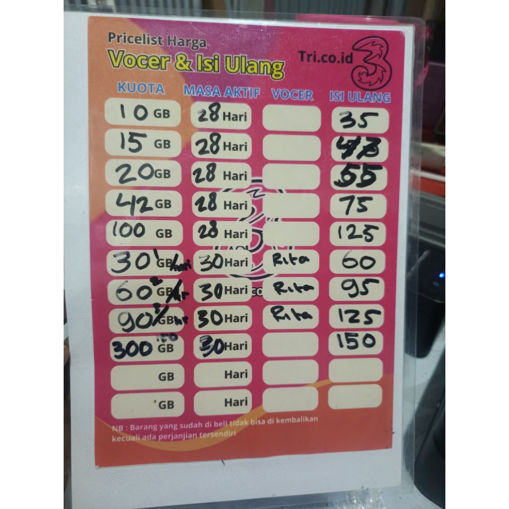 Paket Data Tri 3 Kuota Internet 10GB–300GB Resmi | Masa Aktif 28–30 Hari | Isi Ulang & Voucher