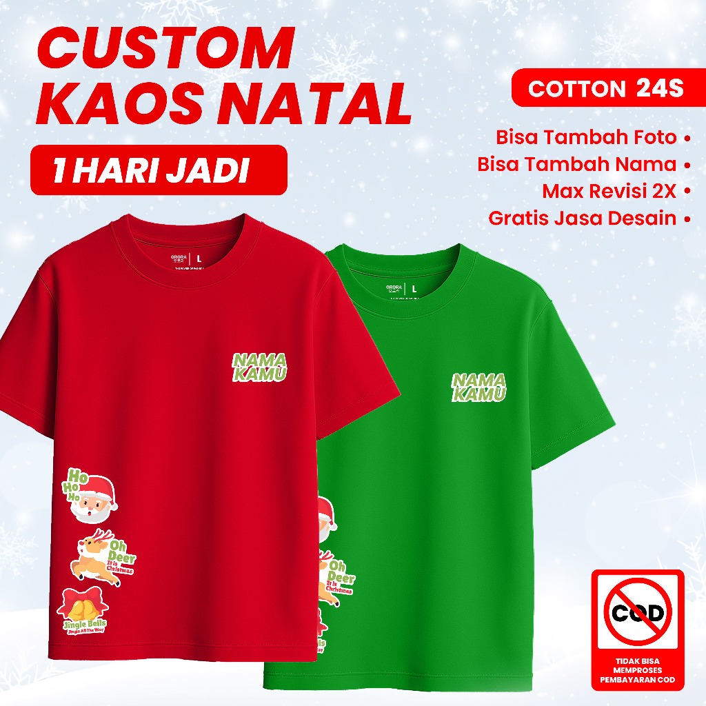 Orora Kaos Natal Lengan Pendek Distro REQUEST DAN SABLON CUSTOM Kaos Christmas - OCN 1