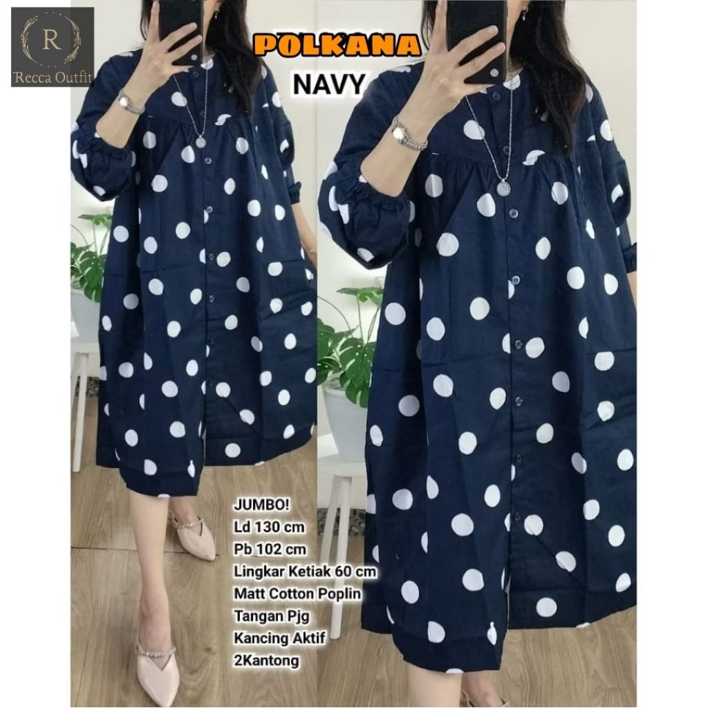 ATASAN LONG TUNIK JUMBO/POLKANO/BLOUSE LONG TUNIK WANITA KATUN POPLIN JUMBO LD 130 CM FIT XXXL