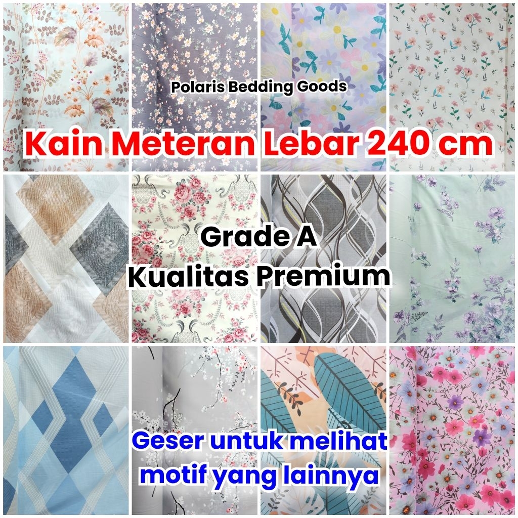 Bahan Kain Sprei Gorden Meteran Katun Polymicro CVC Grade A Kualitas Premium (Lebar kain 240 cm)