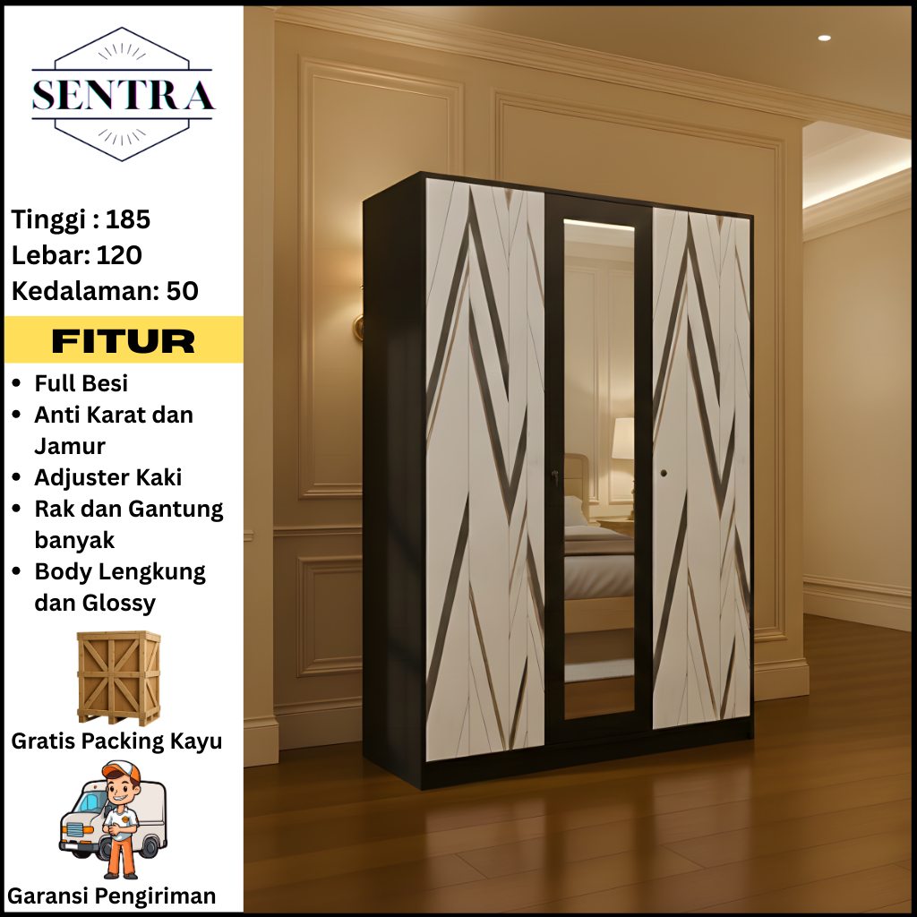 SCA. Lemari Pakaian Besi Pintu Sliding - Lemari Baju 3 Pintu - Lemari Baju Besi - Lemari Sliding Pak