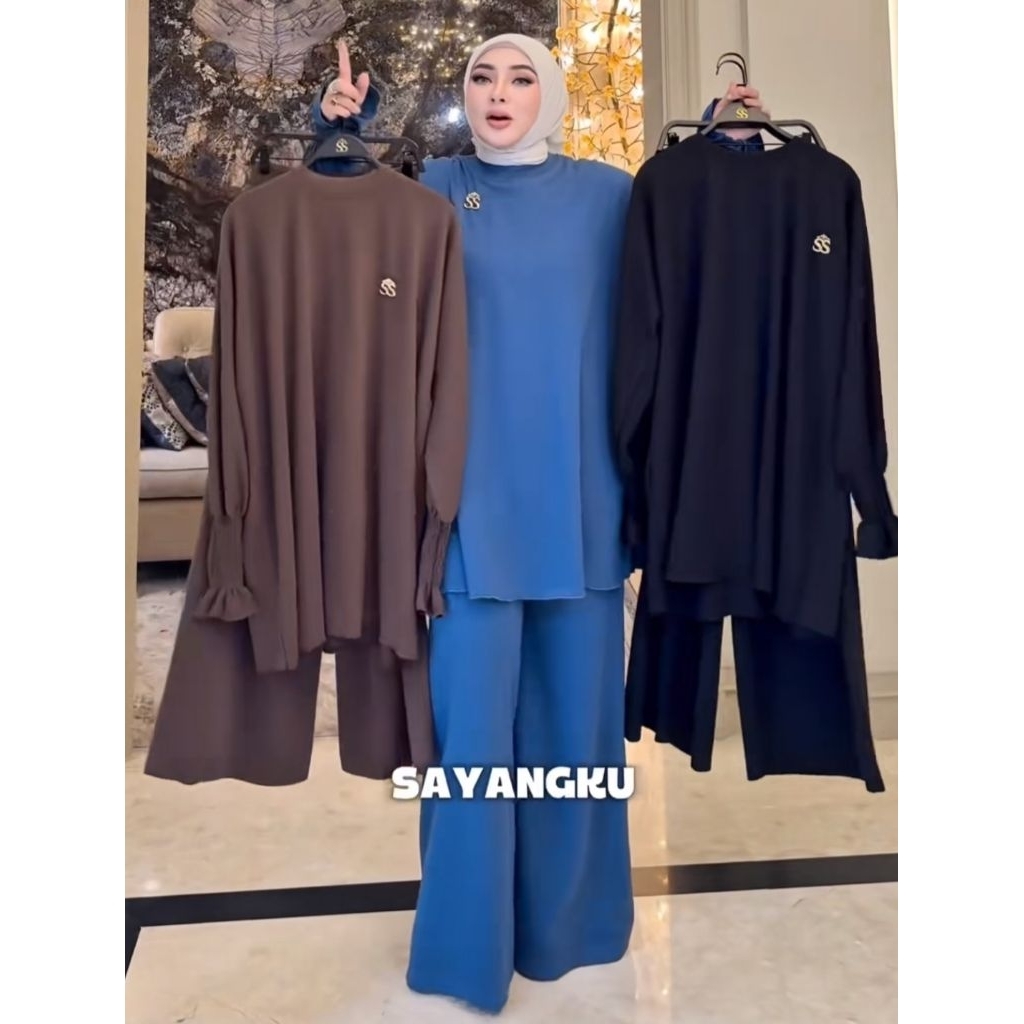 Set Celana  Shellasaukia Baju Muslim Wanita Dewasa Remaja Lebaran Kondangan Pesta