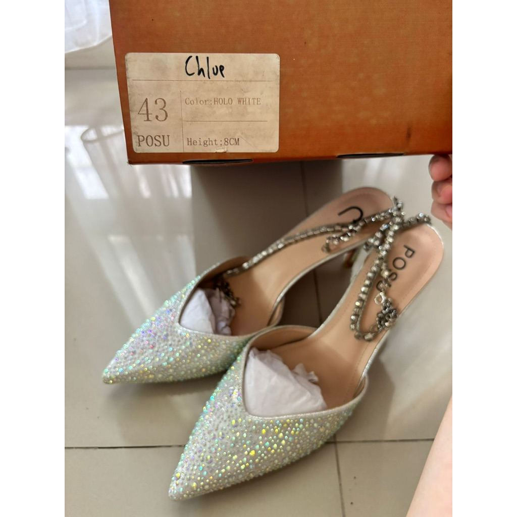 POSU SHOES Chloe heels in holo white color