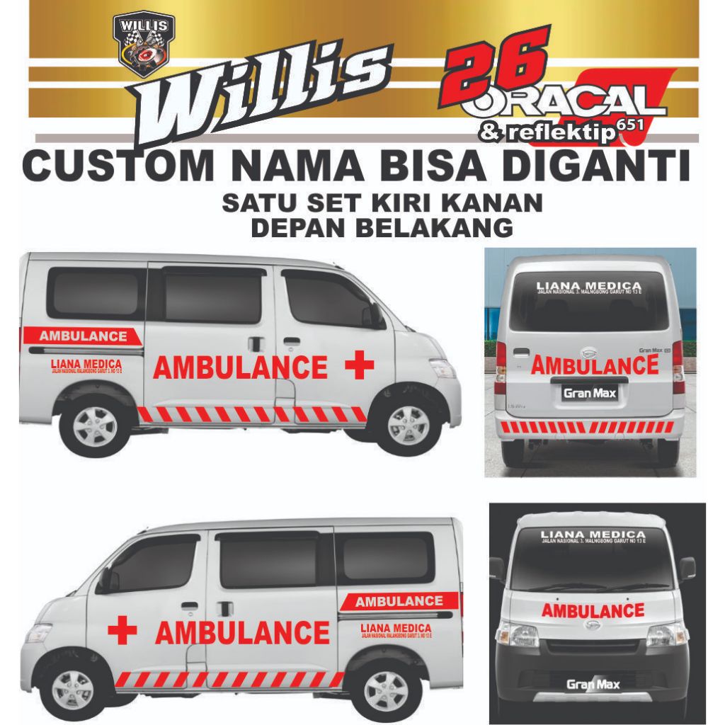 Sticker Mobil Ambulance Granmax Minibus Apv List striping Mobil Ambulance Mobil Jenazah tulisan bisa