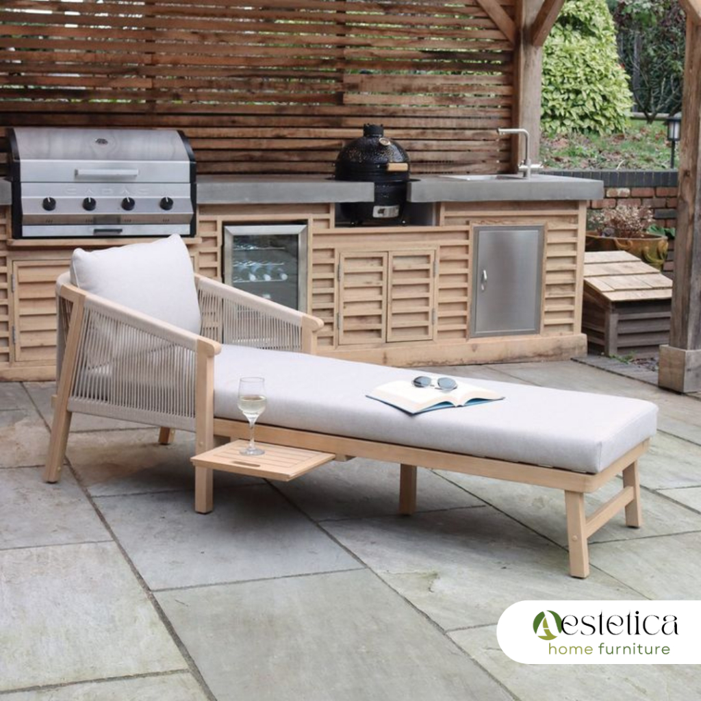 MORGAN SUN LOUNGER/ SUNBED TALI SEPATU KAYU JATI / KURSI KOLAM By Aestetica Furniture