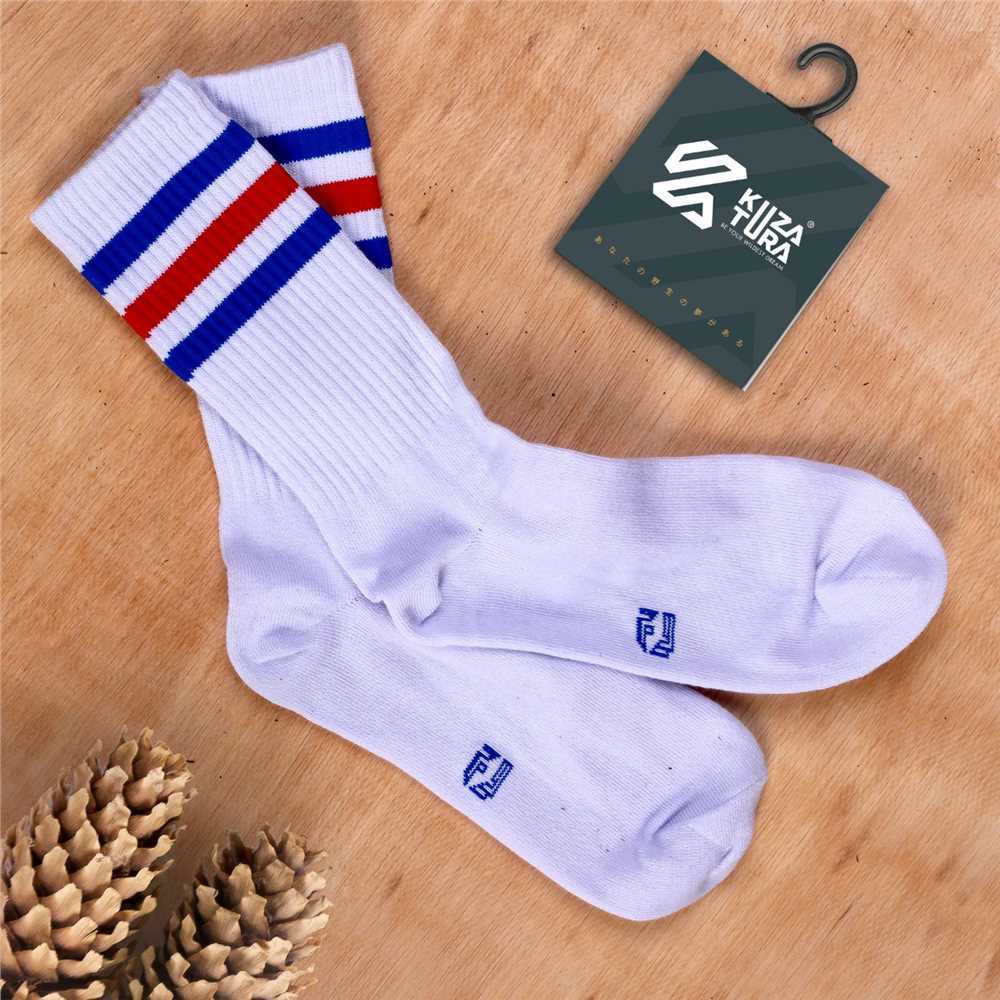 Kaos Kaki Pria Putih Garis Biru Merah Kuzatura PA14