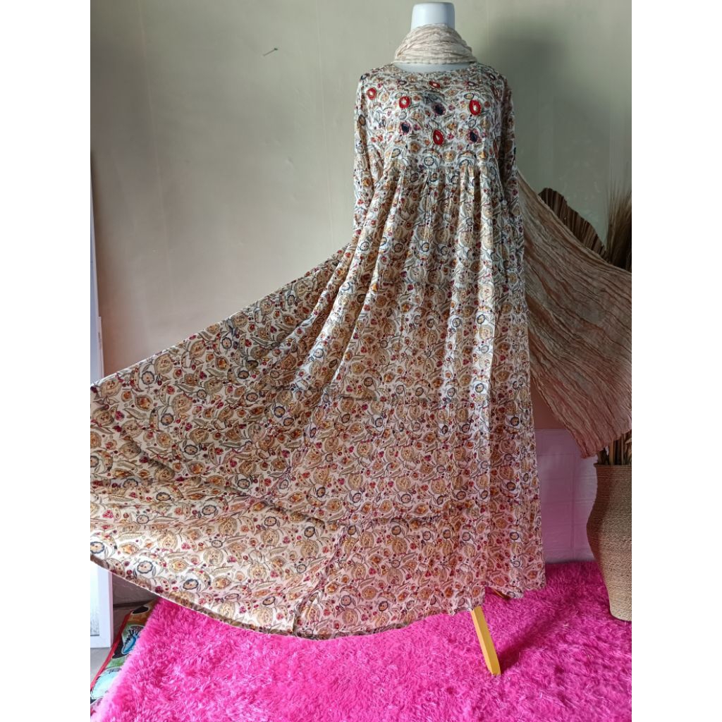 BAJU INDIA/ LONG ANARKALI SET SELENDANG/ KATUN RAYON ADEM