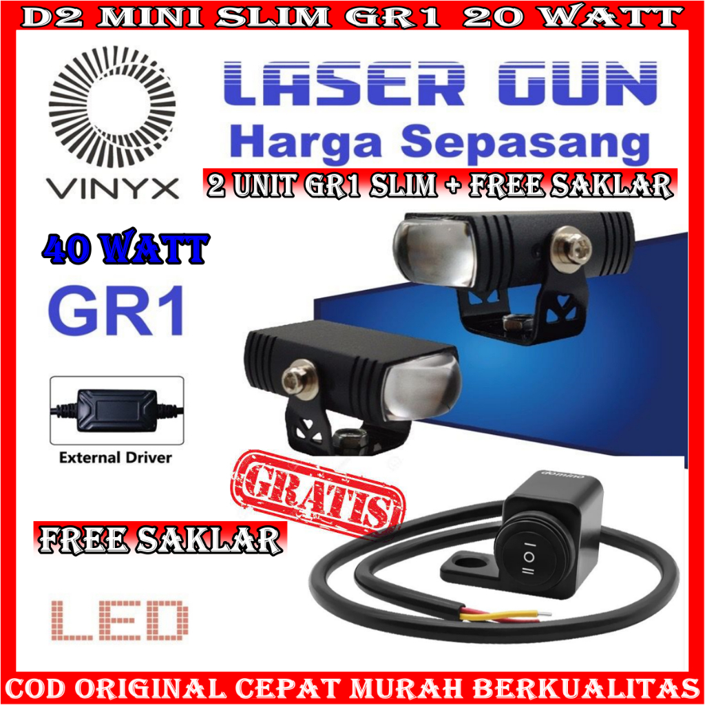 VINYX - ORIGINAL LAMPU TEMBAK VINYX GR1 D2 MINI SLIM SOROT LED LASER GUN 20 WATTT 2 WARNA X-7SEVEN H