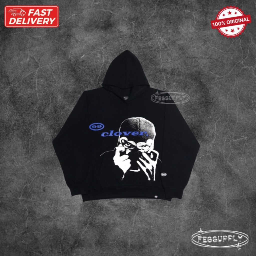 [ORIGINAL 100%] 99clover "clover vision" hoodie black oversize