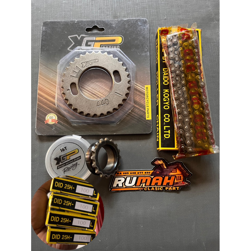 GIGI SENTRIK 32T GIGI TEMING BAWAH 16T SET RANTAI KAMPRAT MATA 100 25h SET LEBIH HEMAT PNP CB GL MP 