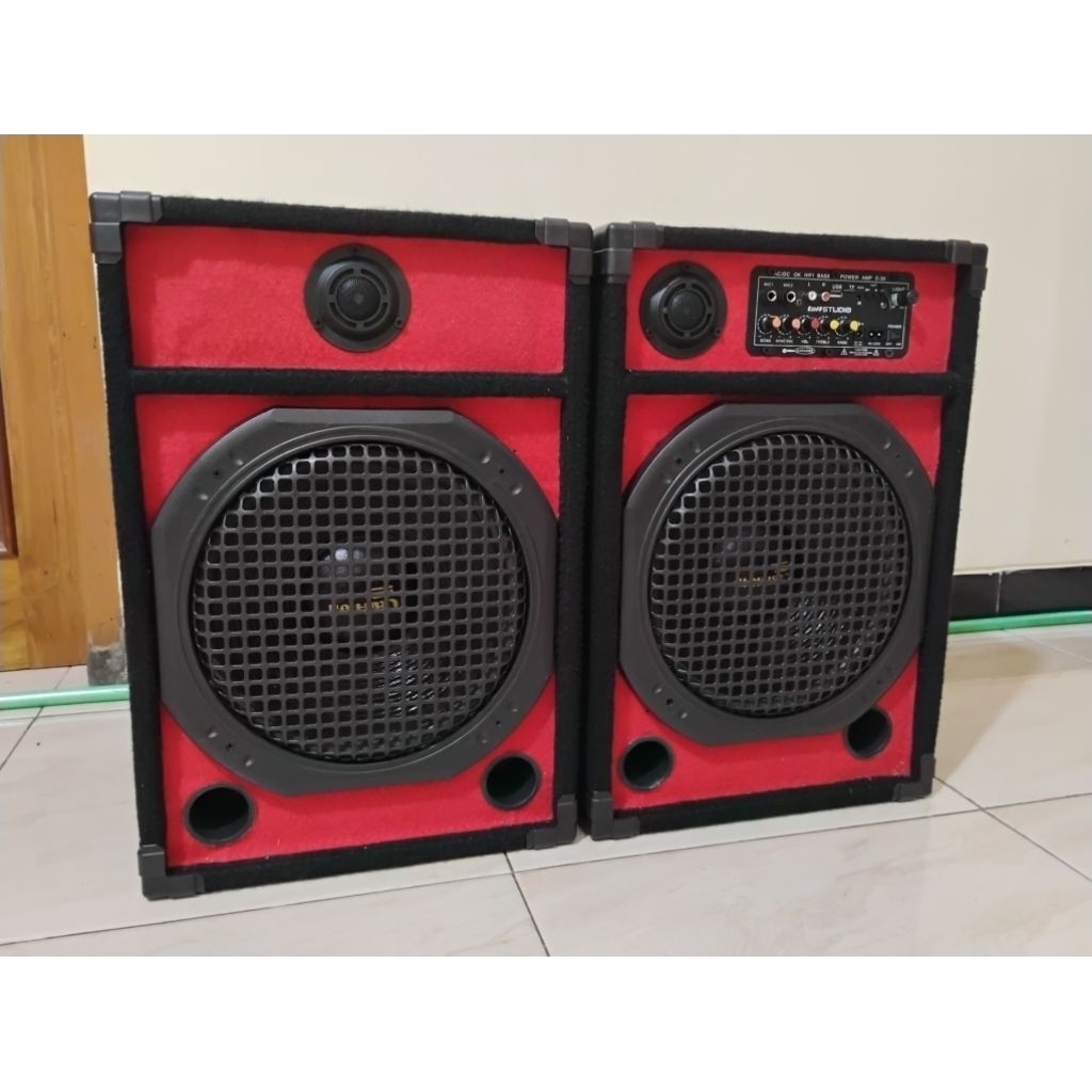 2 BOX POWER SPEAKER AKTIF 12 INCH INCHI IN 400 WATT BLUETOOTH BLUTUT SUBWOOFER RADIO KARAOKE BASS MA