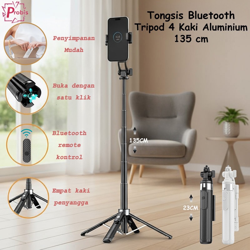 Probis U69 Tongsis Bluetooth Tripod 4 Kaki Aluminium 135 cm Selfie stick/ Perlengkapan Wajib untuk S